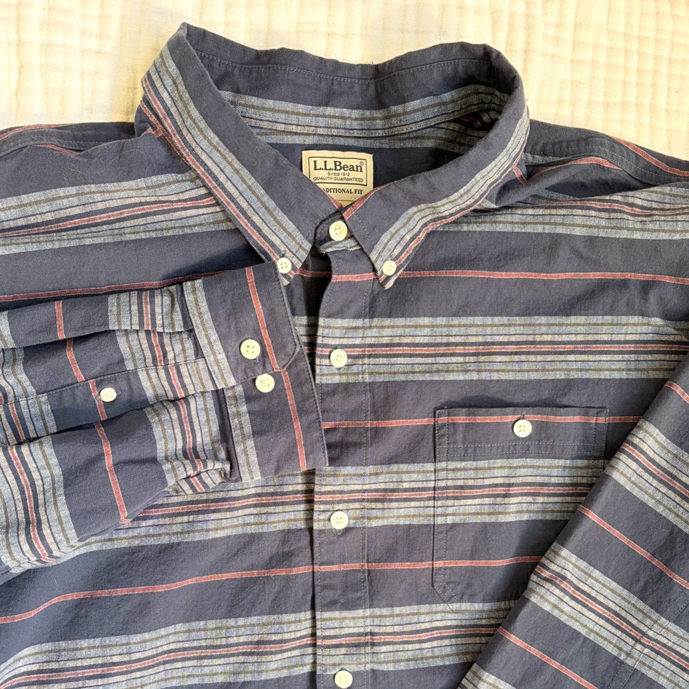 LL Bean Traditional Fit Striped Button Down Shirt Mens XXXL Cotton